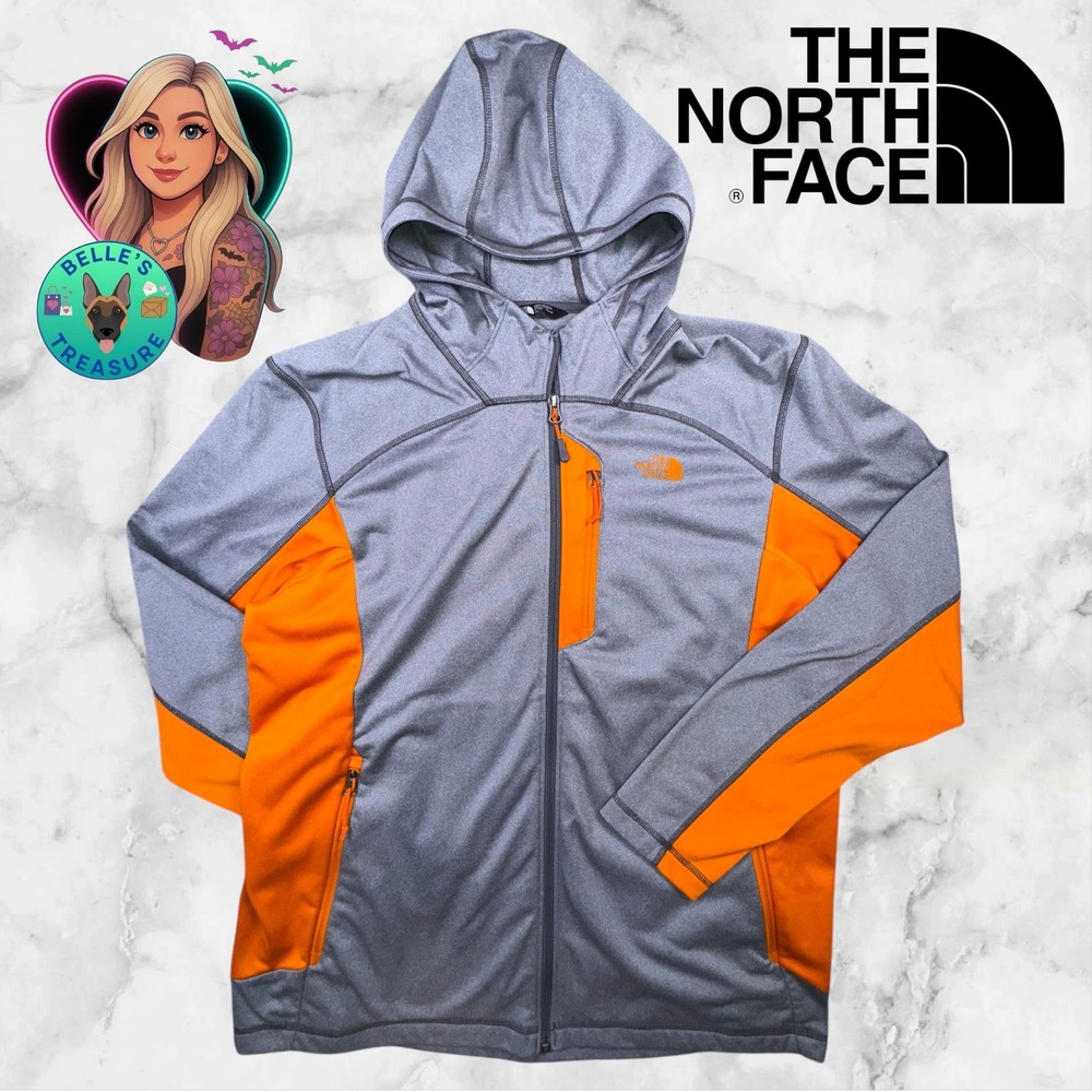 The North Face Men's XL Canyonlands Zip Up Hooded Jacket Gray Orange Tech Fleece